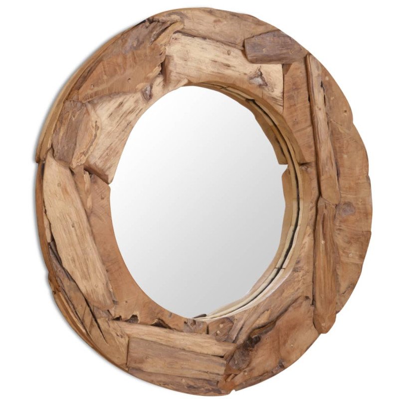 vidaXL Dekoratívne zrkadlo z teakového dreva, 80 cm, okrúhle