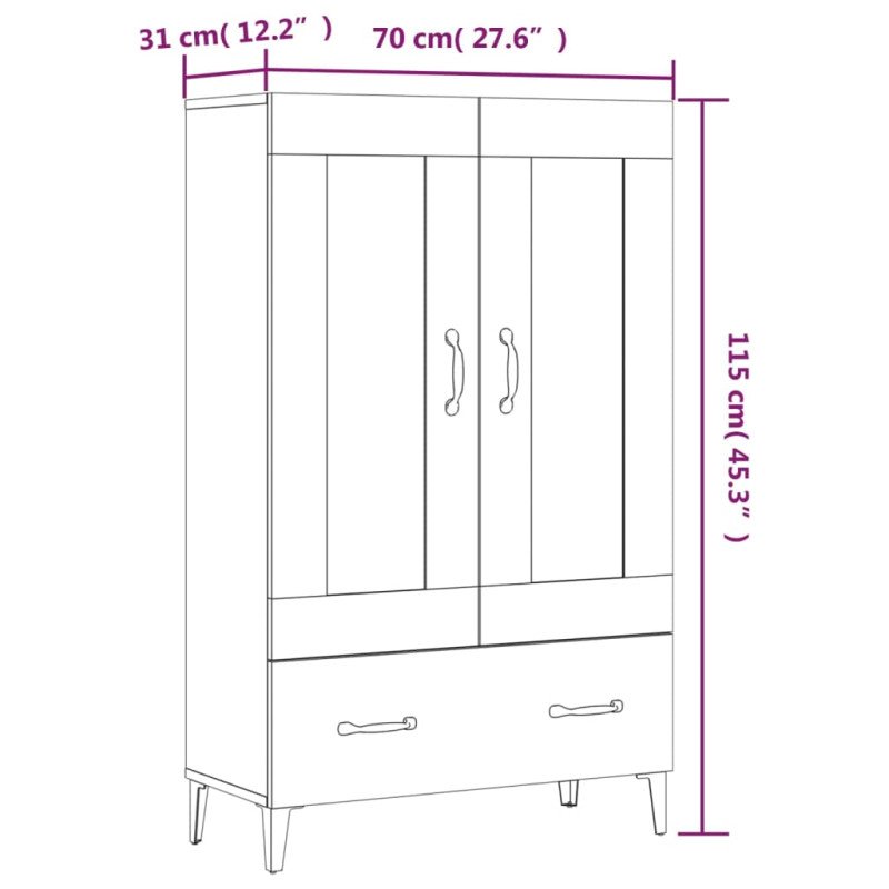 vidaXL Vysoká skrinka dub sonoma 70x31x115 cm spracované drevo