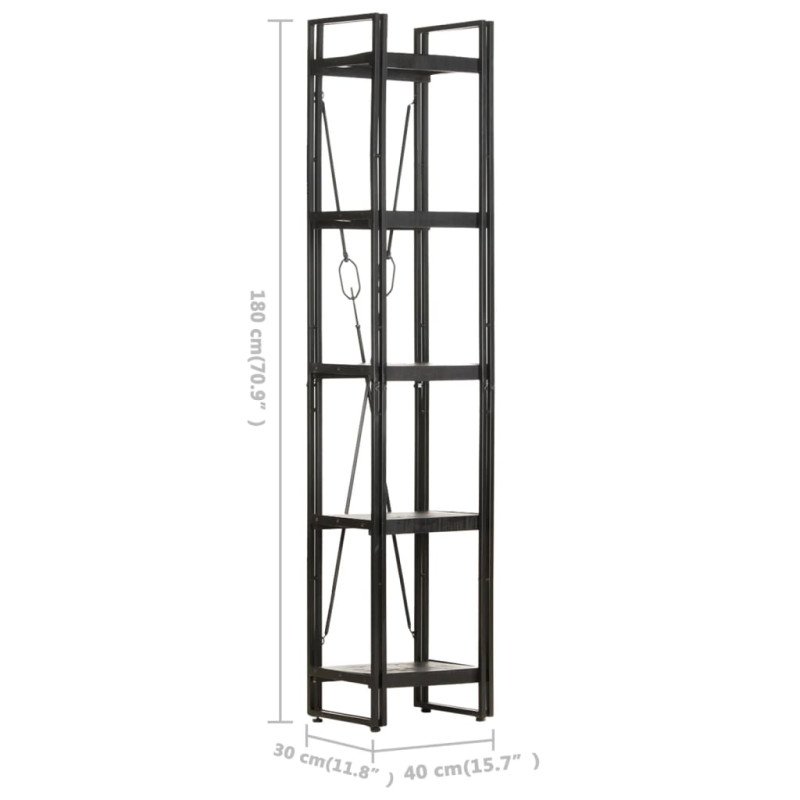 vidaXL Knižnica s 5 policami čierna 90x30x180 cm mangovníkový masív