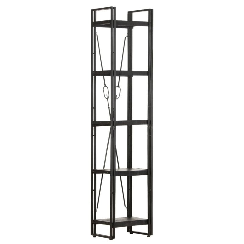 vidaXL Knižnica s 5 policami čierna 90x30x180 cm mangovníkový masív