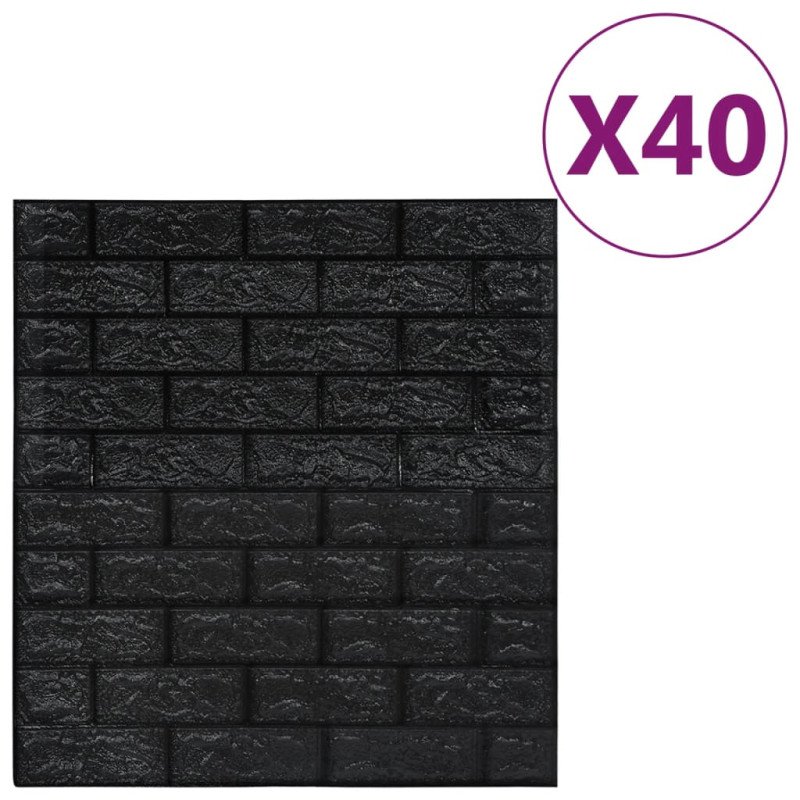 vidaXL 3D tapeta tehly samolepiaca 40 ks čierna