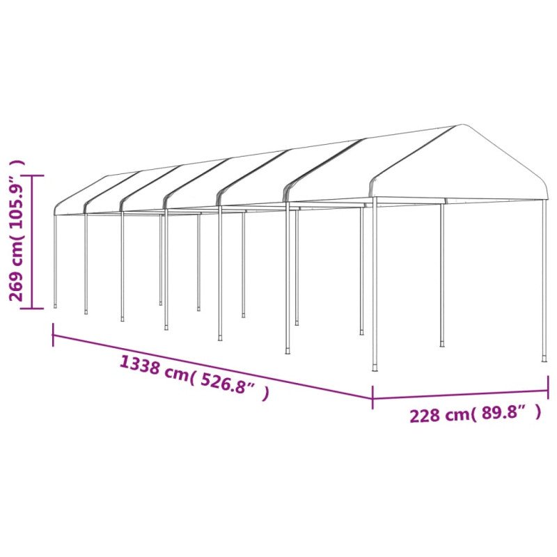 vidaXL Altánok so strechou, biely 13,38x2,28x2,69 m, polyetylén