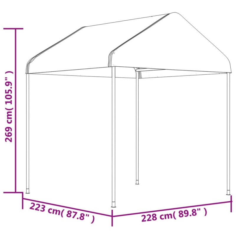 vidaXL Altánok so strechou, biely 13,38x2,28x2,69 m, polyetylén