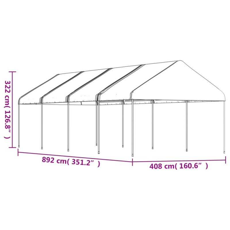 vidaXL Altánok so strechou, biely 8,92x4,08x3,22 m, polyetylén