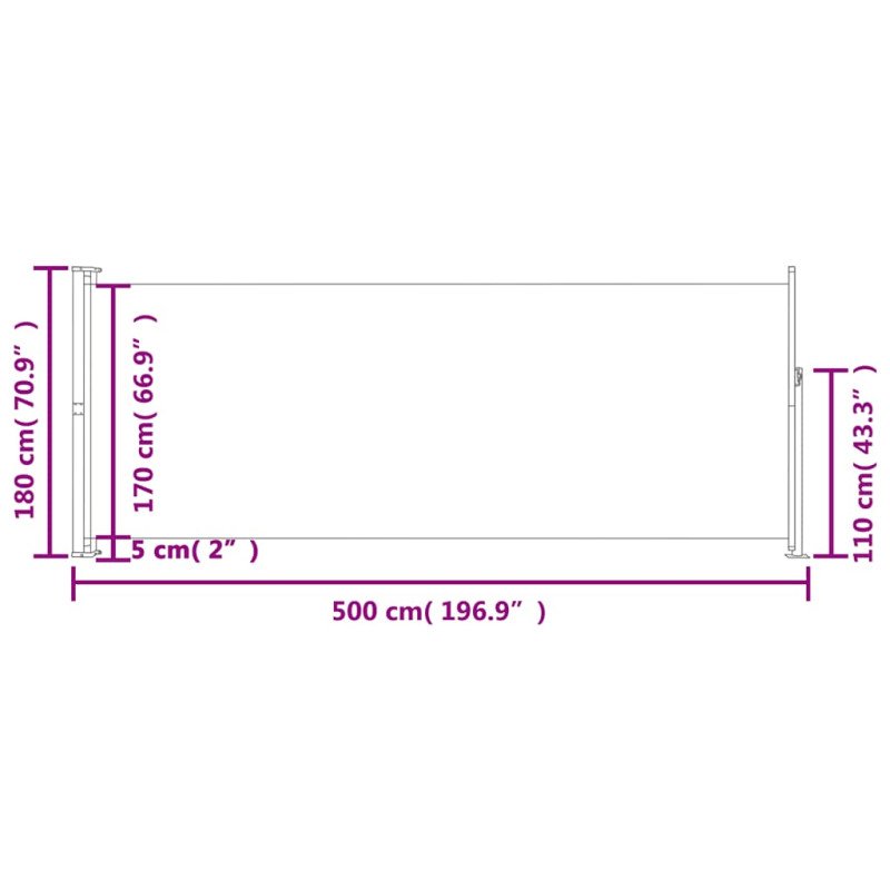 vidaXL Zaťahovacia bočná markíza na terasu 180x500 cm čierna