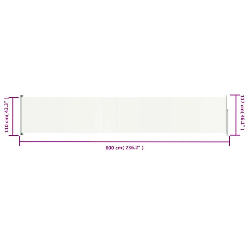 vidaXL Zaťahovacia bočná markíza na terasu 117x600 cm krémová