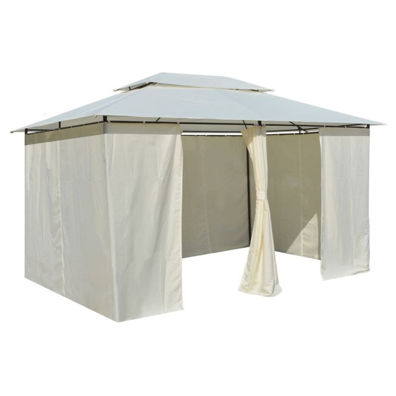 vidaXL Záhradný prístrešok so závesmi, 4x3 m, biely