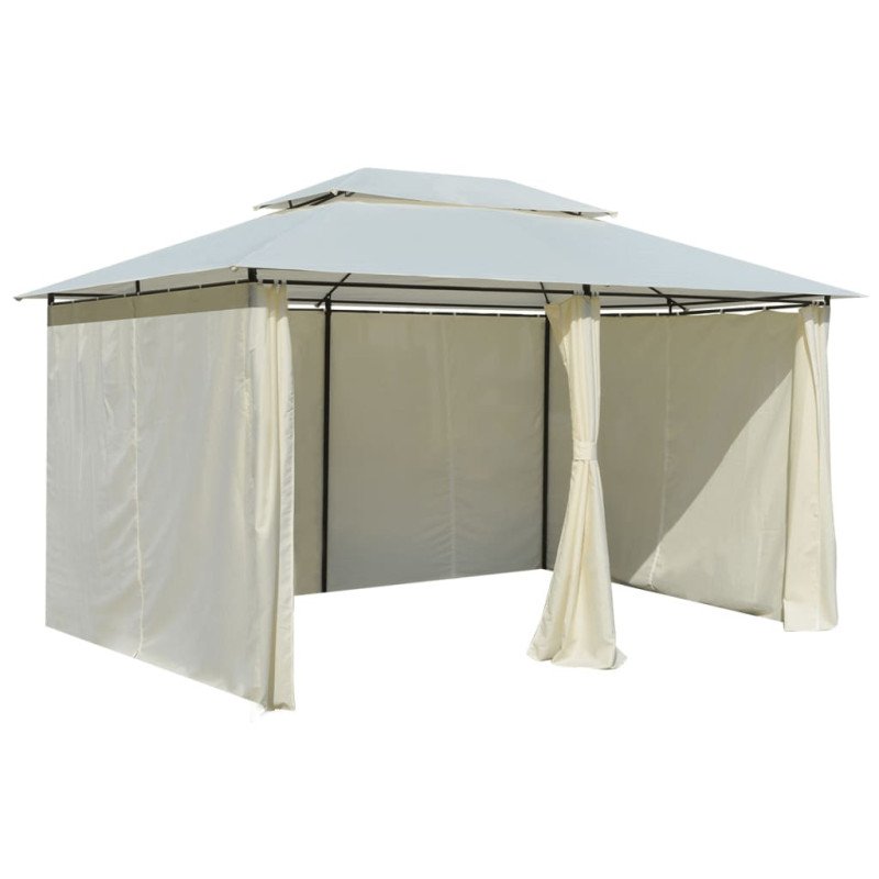 vidaXL Záhradný prístrešok so závesmi, 4x3 m, biely