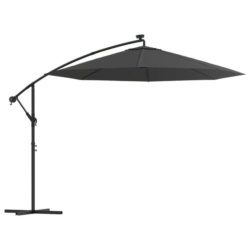 vidaXL Závesný slnečník s LED osvetlením a oceľovou tyčou 300 cm