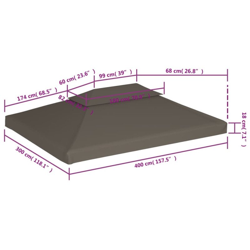 vidaXL Dvojitá strieška na altánok 310 g/m², 4x3 m, sivohnedá