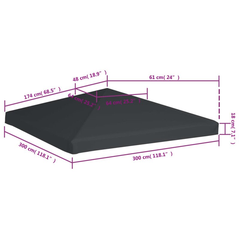 vidaXL Strieška na altánok 310 g/m², 3x3 m, sivá
