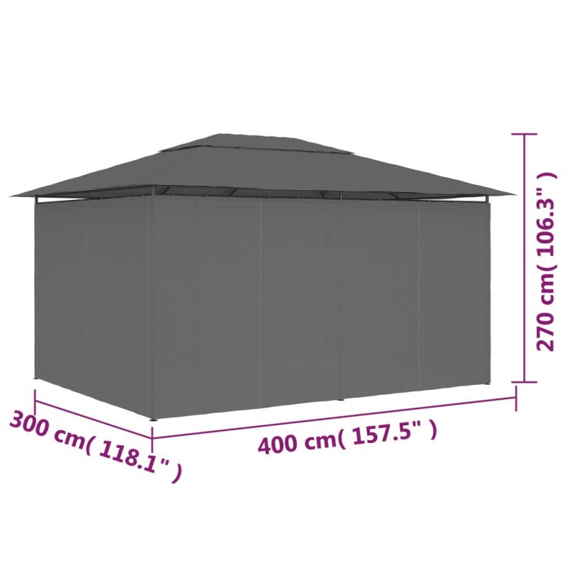 vidaXL Záhradný prístrešok so závesmi 4x3 m, antracitový
