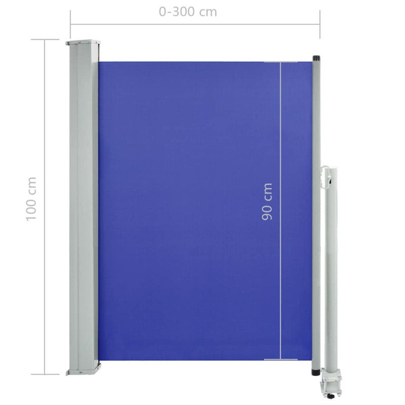 vidaXL Zaťahovacia bočná markíza na terasu 100x300 cm, modrá