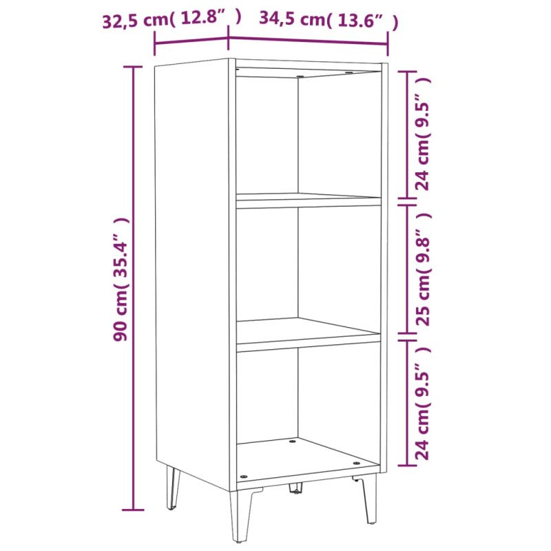 vidaXL Komoda sivý dub sonoma 34,5x32,5x90 cm kompozitné drevo