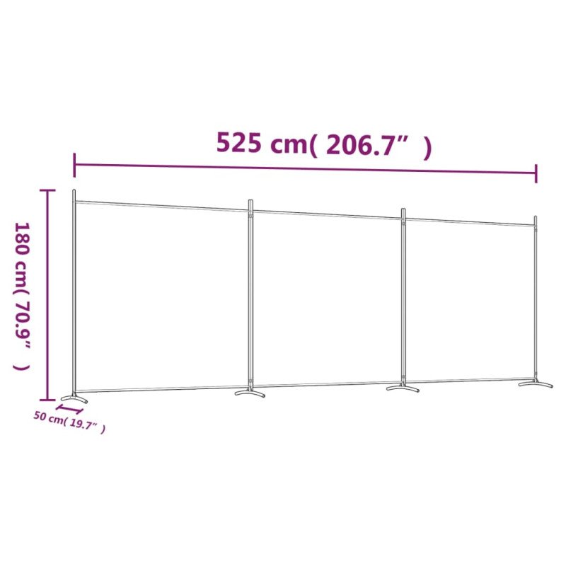 vidaXL 3-panelový paraván hnedý 525x180 cm látkový
