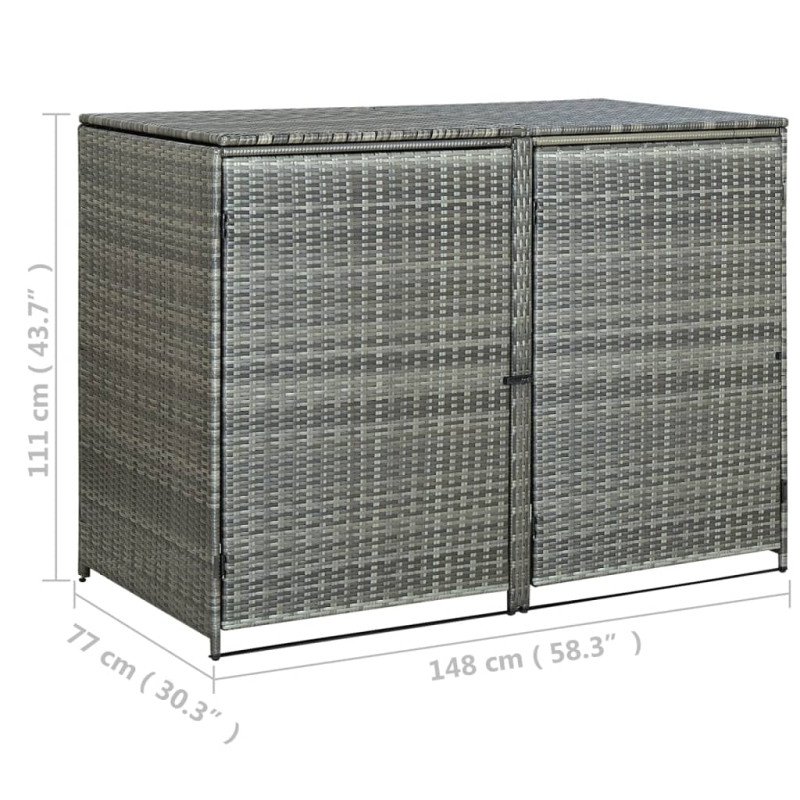 vidaXL Polyratanová ohrada na dva vonkajšie odpadkové koše antracitová 148x77x111 cm  