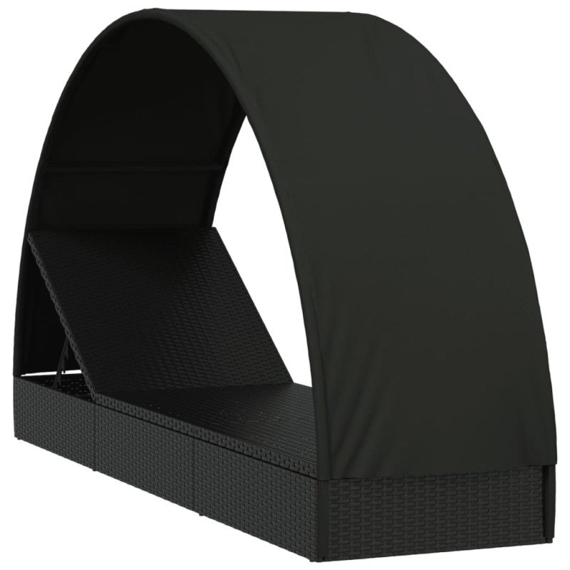 vidaXL Lehátko s okrúhlou strechou čierne 211x57x140 cm polyratan