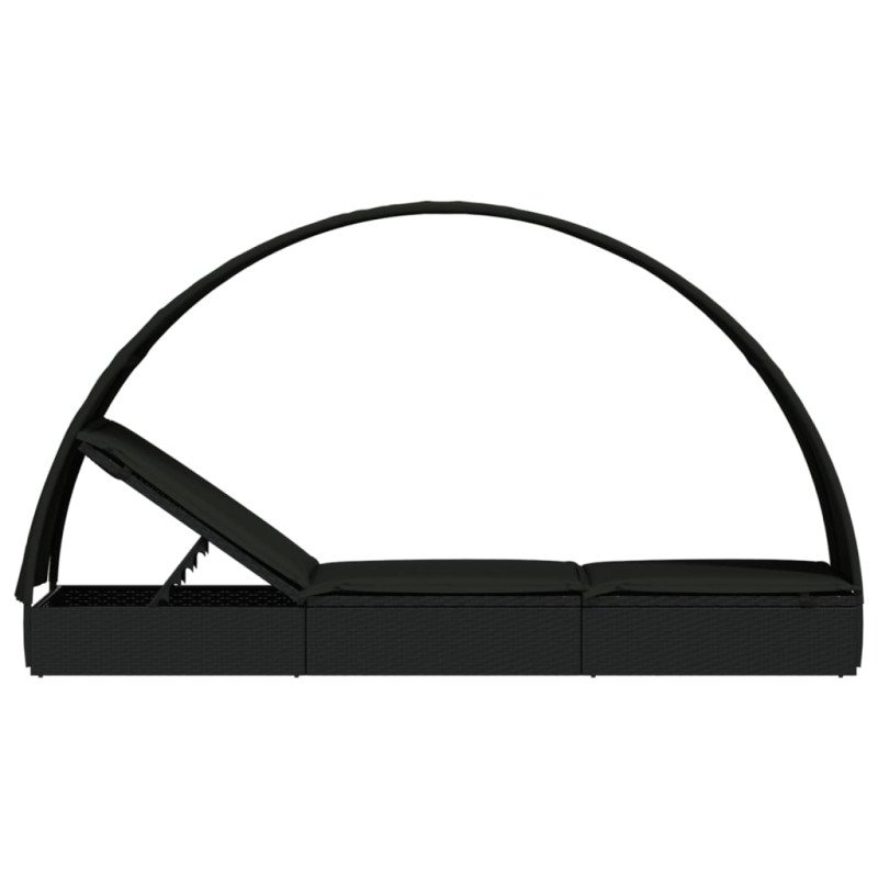 vidaXL Lehátko s okrúhlou strechou čierne 211x57x140 cm polyratan