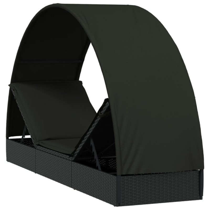 vidaXL Lehátko s okrúhlou strechou čierne 211x57x140 cm polyratan
