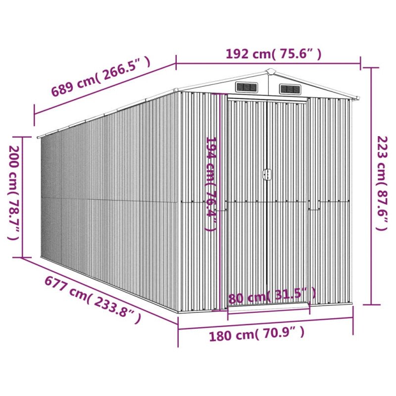 vidaXL Záhradná kôlňa zelená 192x689x223 cm pozinkovaná oceľ