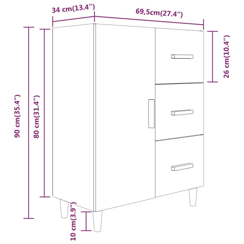 vidaXL Komoda čierna 69,5x34x90 cm kompozitné drevo