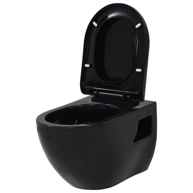 vidaXL Závesné WC, keramické, čierne 