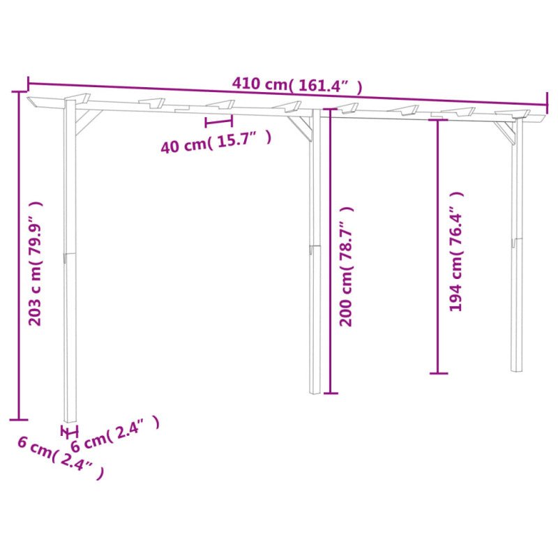 vidaXL Záhradná pergola 400x40x205 cm, drevo