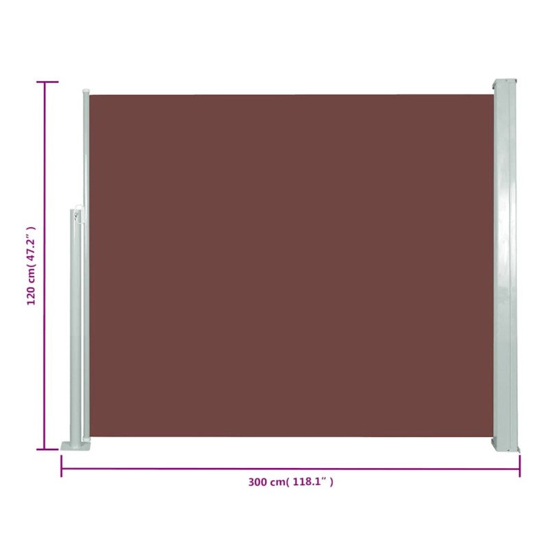 vidaXL Zaťahovacia bočná markíza 120 x 300 cm hnedá