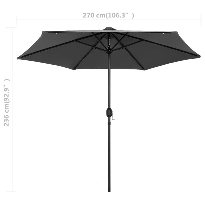 vidaXL Slnečník s LED a hliníkovou tyčou 270 cm, antracitový