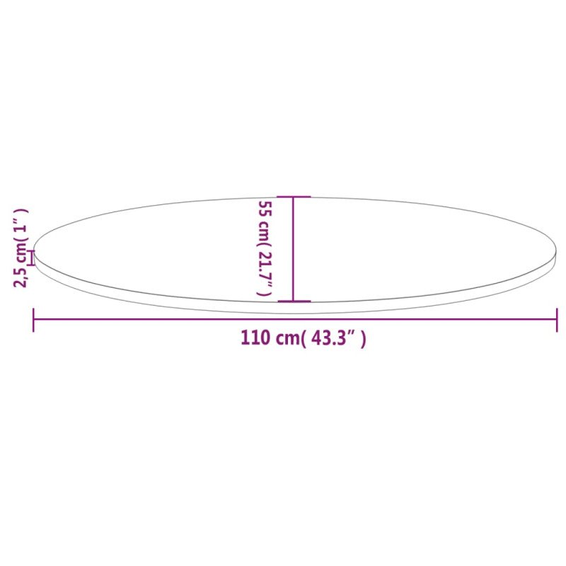 vidaXL Stolová doska 110x55x2,5 cm, borovicový masív, oválna