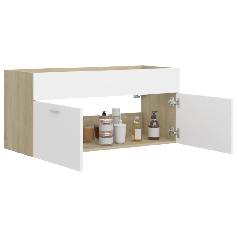 vidaXL Skrinka pod umývadlo, biela a dub sonoma 100x38,5x46 cm