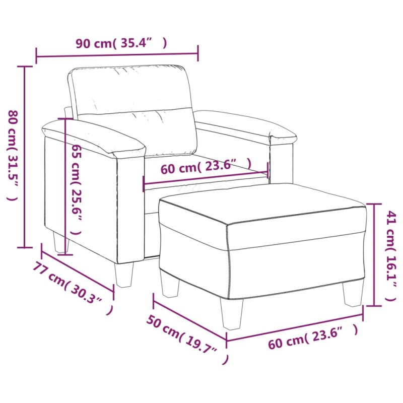 vidaXL Kreslo s podnožkou tmavosivé 60 cm mikrovlákno látkové