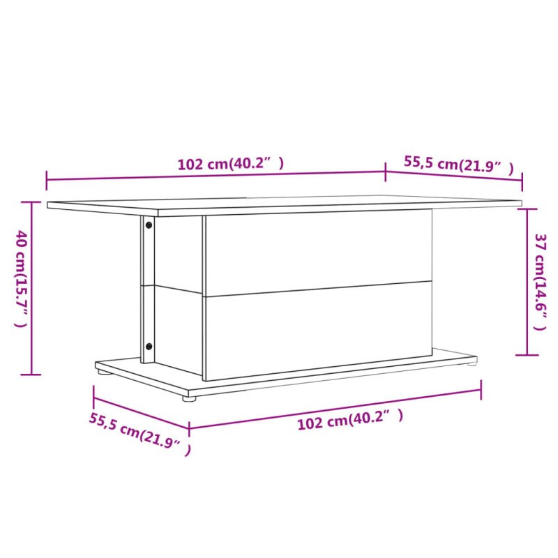 vidaXL Konferenčný stolík lesklý biely 102x55,5x40 cm drevotrieska