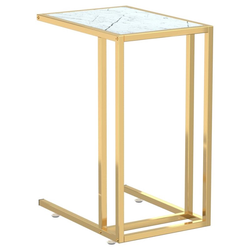 vidaXL Počítačový bočný stolík biely mramor 50x35x65 cm tvrdené sklo
