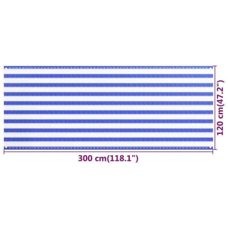 vidaXL Balkónová markíza modrá a biela 120x300 cm HDPE