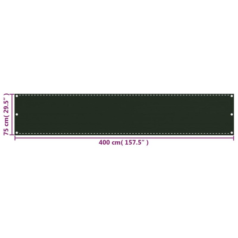 vidaXL Balkónová markíza tmavozelená 75x400 cm HDPE