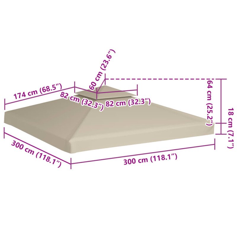 vidaXL Náhradná strieška na altánok 310 g/m², béžová 3x3 m