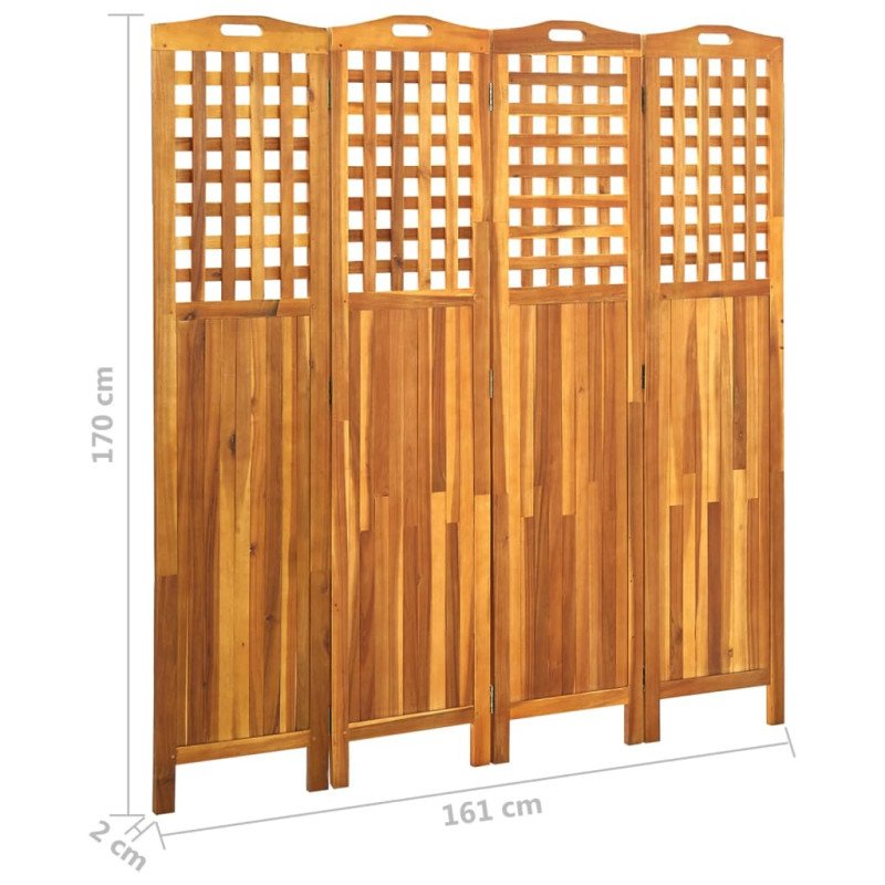 vidaXL 4-panelový paraván 161x2x170 cm masívne akáciové drevo