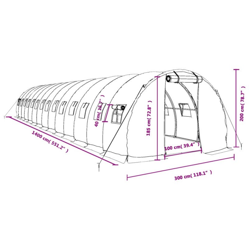 vidaXL Fóliovník s oceľovým rámom biely 42 m² 14x3x2 m