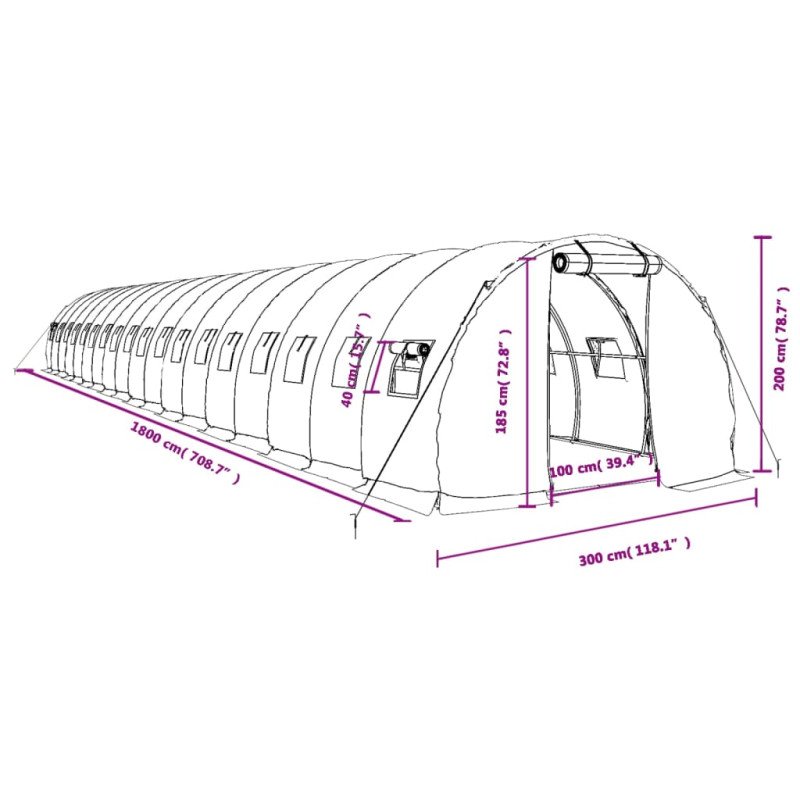vidaXL Fóliovník s oceľovým rámom biely 54 m² 18x3x2 m