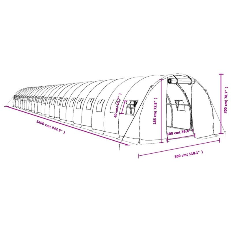 vidaXL Fóliovník s oceľovým rámom biely 72 m² 24x3x2 m