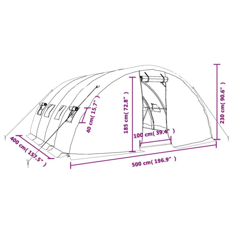 vidaXL Fóliovník s oceľovým rámom zelený 20 m² 5x4x2,3 m