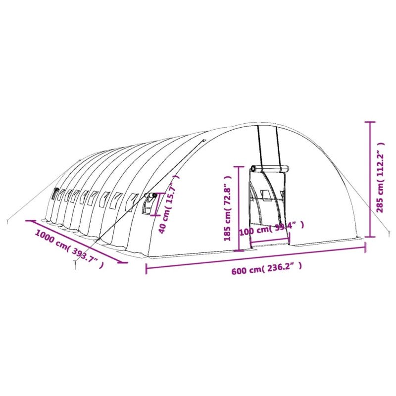 vidaXL Fóliovník s oceľovým rámom biely 60 m² 10x6x2,85 m