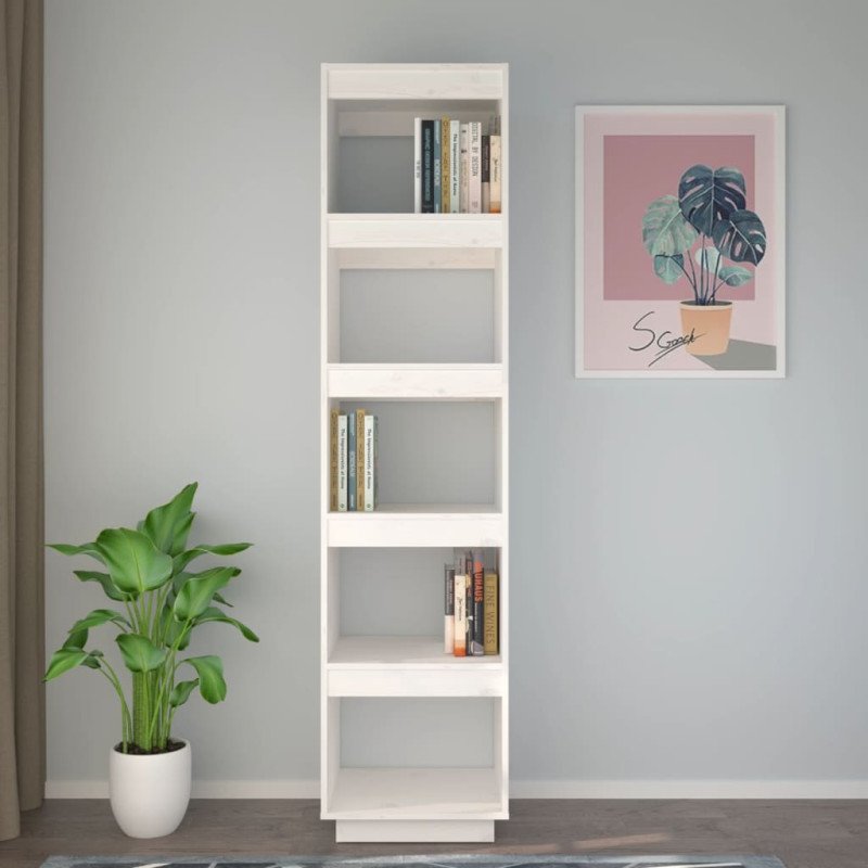 vidaXL Knižnica/deliaca stena biela 40x35x167 cm masívna borovica