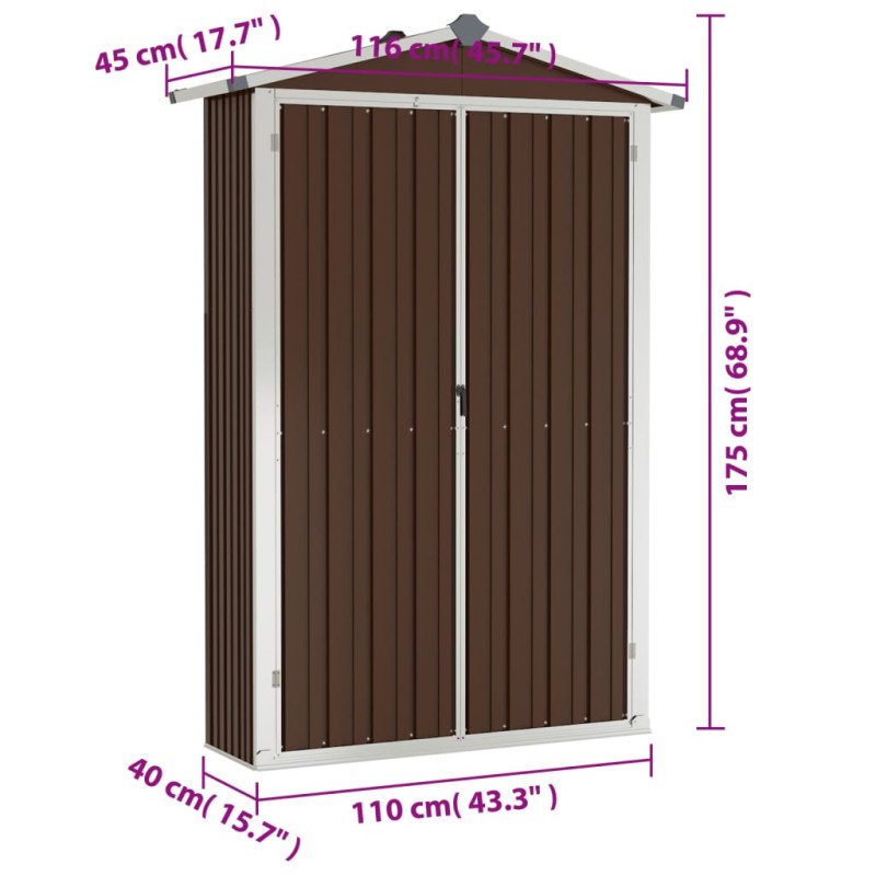 vidaXL Záhradná kôlňa hnedá 116x45x175 cm pozinkovaná oceľ