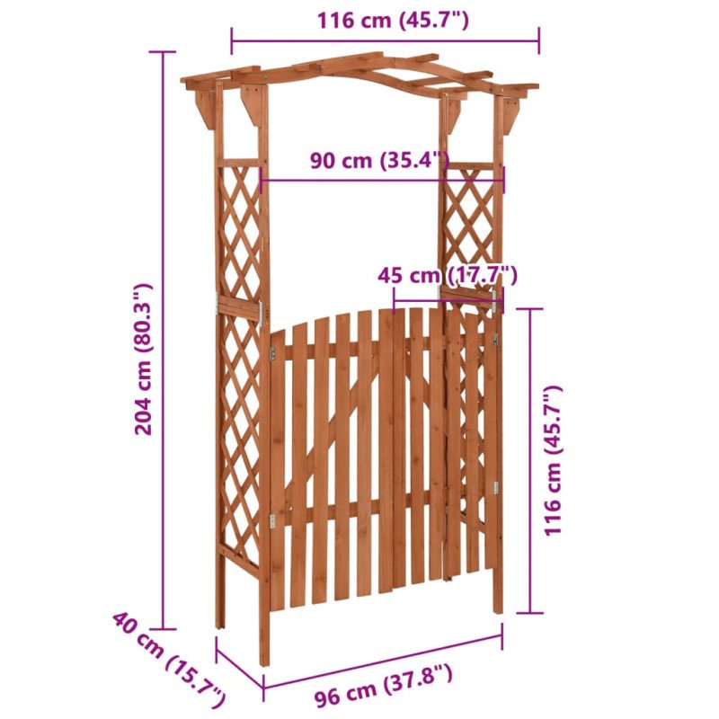 vidaXL Pergola s bránkou 116x40x204 cm masívne jedľové drevo