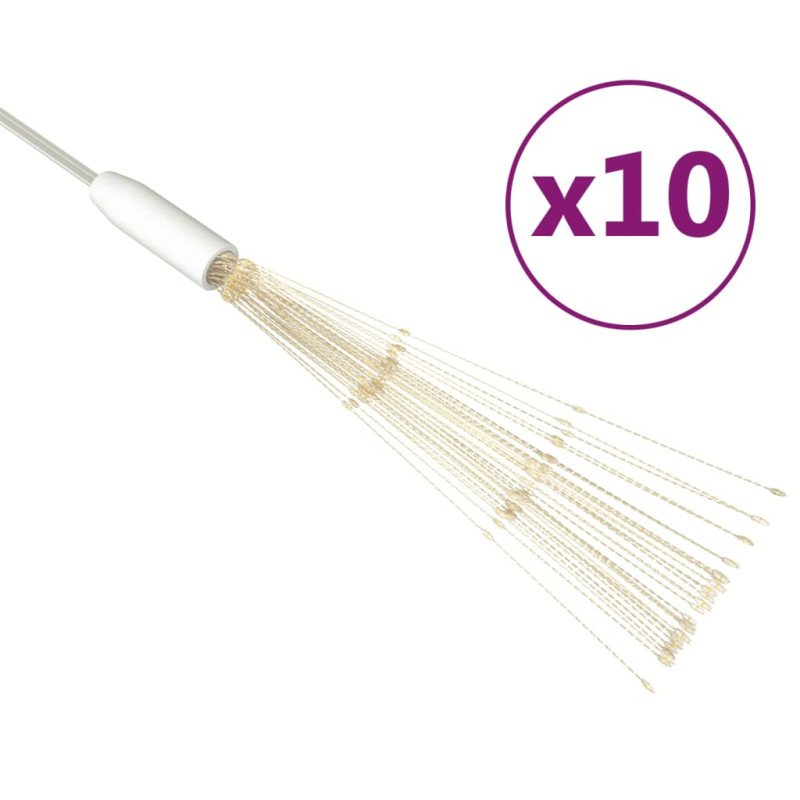 vidaXL Vonkajšie vianočné prskavky 10 ks, teplá biela 20 cm, 1400 LED