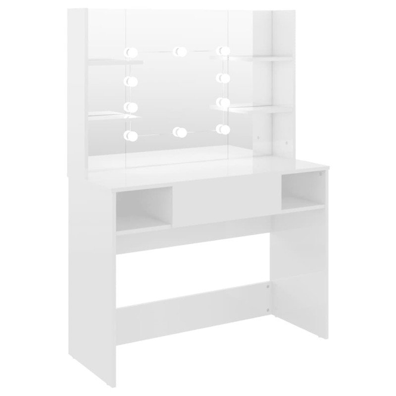 vidaXL Toaletný stolík s LED svetlami 100x40x135 cm MDF lesklý biely