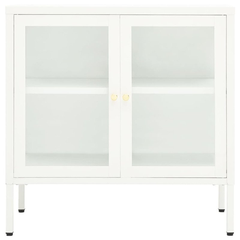 vidaXL Komoda biela 70x35x70 cm oceľ a sklo