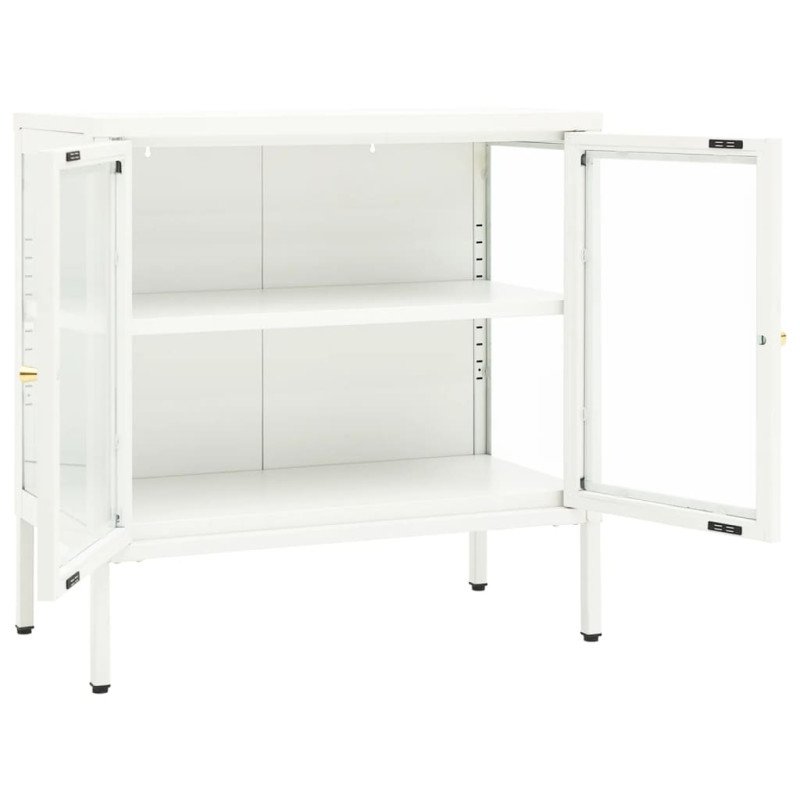 vidaXL Komoda biela 70x35x70 cm oceľ a sklo